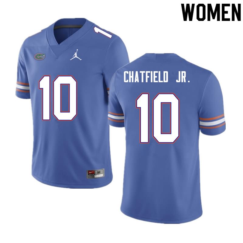 NCAA Florida Gators Andrew Chatfield Jr. Women's #10 Nike Blue Stitched Authentic College Football Jersey ZZH4564MD